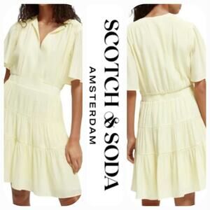 NWT Scotch & Soda Paneled Gathering A-Line Lined Dress Sz. L [10] Butter Yellow